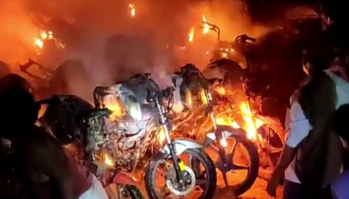 Fire in bike showroom in Vijayawada