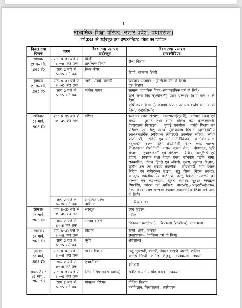 UP-Board-Exam-Time-Table